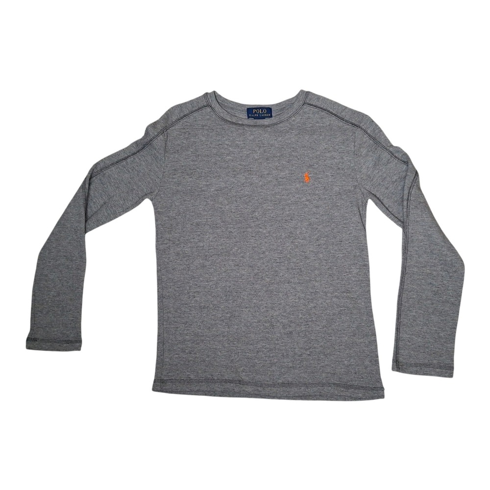 Polo Ralph Lauren Boys Gray Waffle Knit Thermal Long Sleeve Shirt Size M 10-12